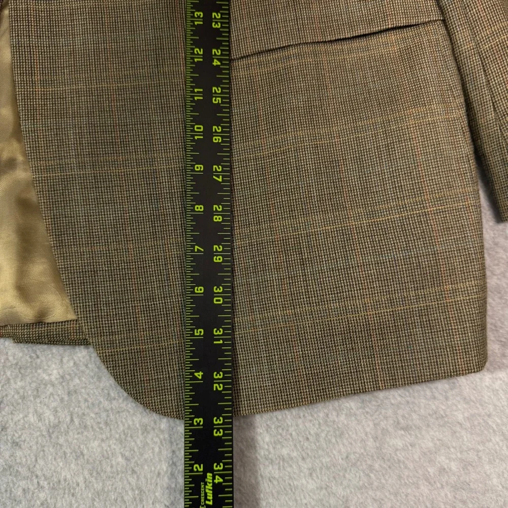 Lauren Ralph Lauren Mens 43R Blazer Silk Wool Glen Check Tan Brown Sport Coat